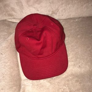 Red chef works hat adjustable stained